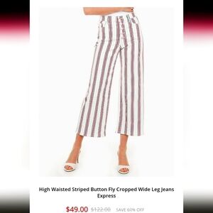 Express Women's High Waisted Striped Button Fly Cropped Wide Leg Jeans Stretch